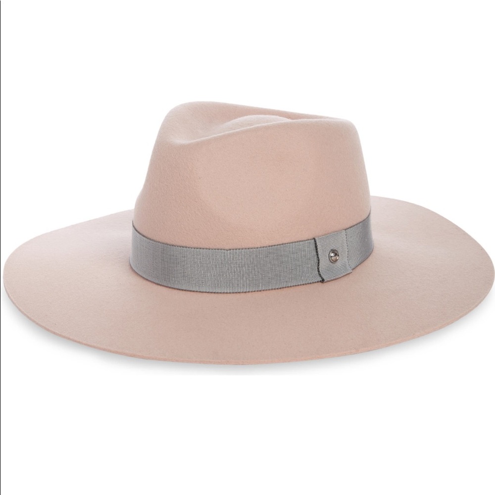 New Rag & Bone Wide Brim Felted Wool Fedora Hat Light Pink Medium